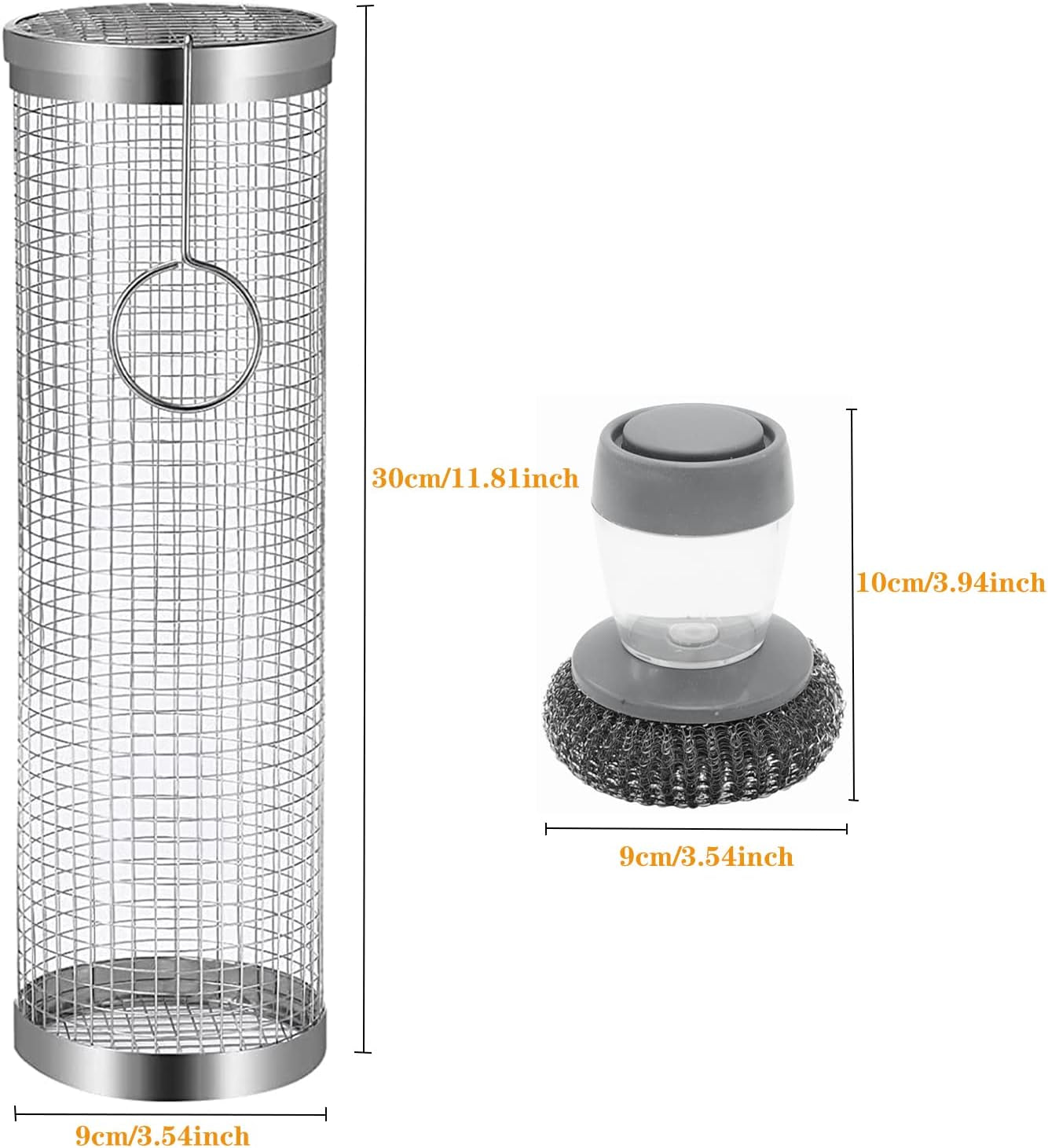 JAYUNSHY Stainless Steel Barbecue Cooking Grill Grate with Cleaning Brush. 12 Inch Rolling Grilling Basket Vegetable Grill Basket round BBQ Grill Mesh Portable Outdoor Camping BBQ Rack - Image 7