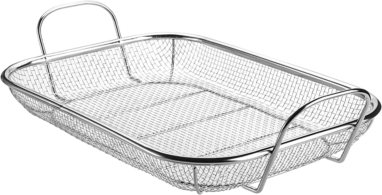 WUWEOT Grill Basket. Vegetable Barbecue Basket. 15 X 11 Stainless Steel Square Wire Mesh Grilling Basket Roasting Pan with Two Handles for Vegetables. Chicken. Meats and Fish