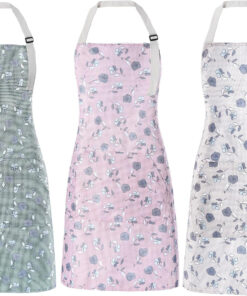 Apron for Women with Pockets. 3 Pcs Waterproof Floral Apron with Adjustable Neck Strap for Cooking. Baking. Gardening. Art Craft