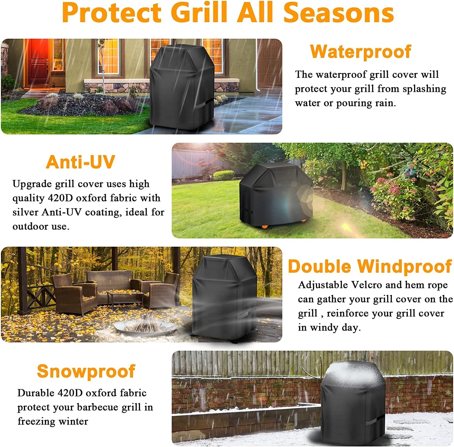 Aoretic Grill Cover 32 Inch Gas Bbq-Cover. Fit Most 2 Burner Grill Waterproof Small Barbeque Cover with Velcro Straps & Adjustable Drawstring for Weber.Nexgrill.Char-Broil. Monument.Dyna-Glo.Kenmore - Image 6