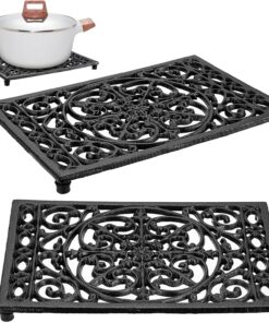 Sumnacon 2Pcs Rectangle Cast Iron Trivet - Heat Resistant Iron Trivet for Hot Dish Pot Pan Plate Teapot. Rustic Cast Iron Hot Dish Plate Holder for Kitchen Dining Table Countertop Cooktop