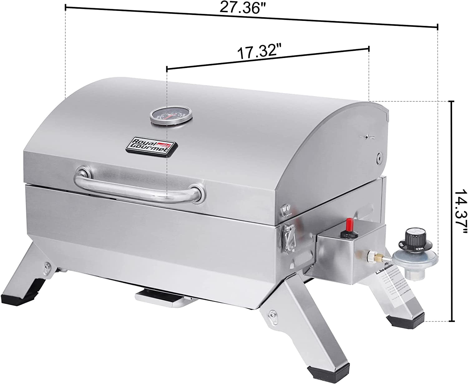GT1001 Stainless Steel Portable Grill. 10000 BTU BBQ Tabletop Gas Grill with Folding Legs and Lockable Lid. Outdoor Camping. Deck and Tailgating. Silver - Image 6