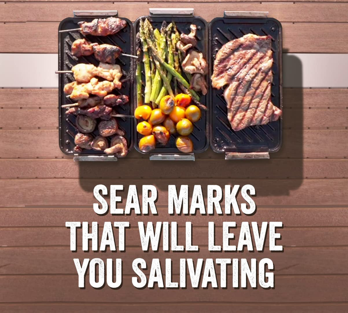 ™ SEAR 'N SERVE Cast Iron Grill Pan Set Includes 3 Cast Iron Grilling Baskets & Clip-On Handle - Cast Iron Grill Pans for Stove Tops or Outdoor Grills - Image 2