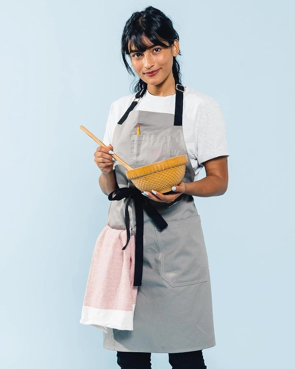 Daily Cotton Kitchen Apron for Cooking- Mens and Womens Professional Chef or Server Bib Apron - Adjustable Straps with Pockets and Towel Loop (Grey) - Image 4