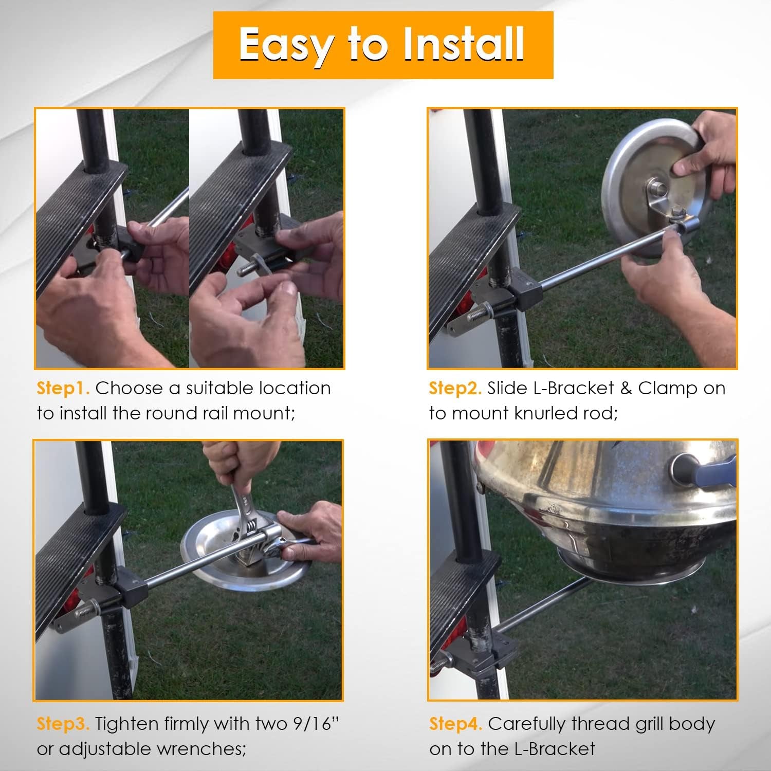 Round Rail Grill Mounting Hardware Kit for Standard 7/8 or 1 Rails. Compatible with All Magma Marine Kettles Grill A10-080 - Image 6