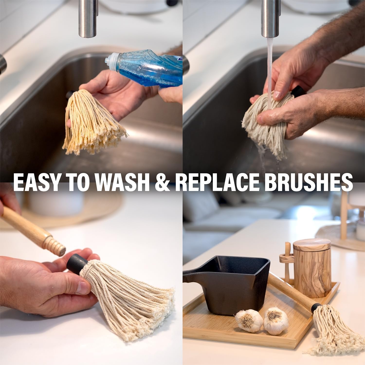 Cast Iron Basting Pot and BBQ Mop Brush - BBQ Basting Set with Saucepan and Brush for Meat Smoker. Grill and Stove - BBQ Meat Smoker Accessories Gift for Men. 24 Oz - Image 7