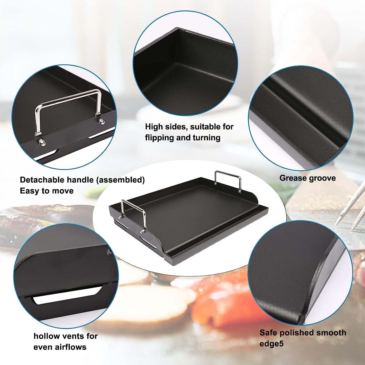 Griddle for Gas Grill. Flat Top Cast Iron Griddle Insert for Outdoor Gas Grill. 17 X13 Nonstick Coating Cooking Skillet Pan Teppanyaki for Weber Charbroil Camp Chef and Gas/Charcoal/Electric Grill - Image 5