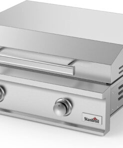 28-Inch Premium Built-In Natural Gas Griddle for Outdoor Kitchen Grill. Durable Stainless Steel 2-Burner Flat Top Grill with Lid for BBQ Island. 34.000 Btus