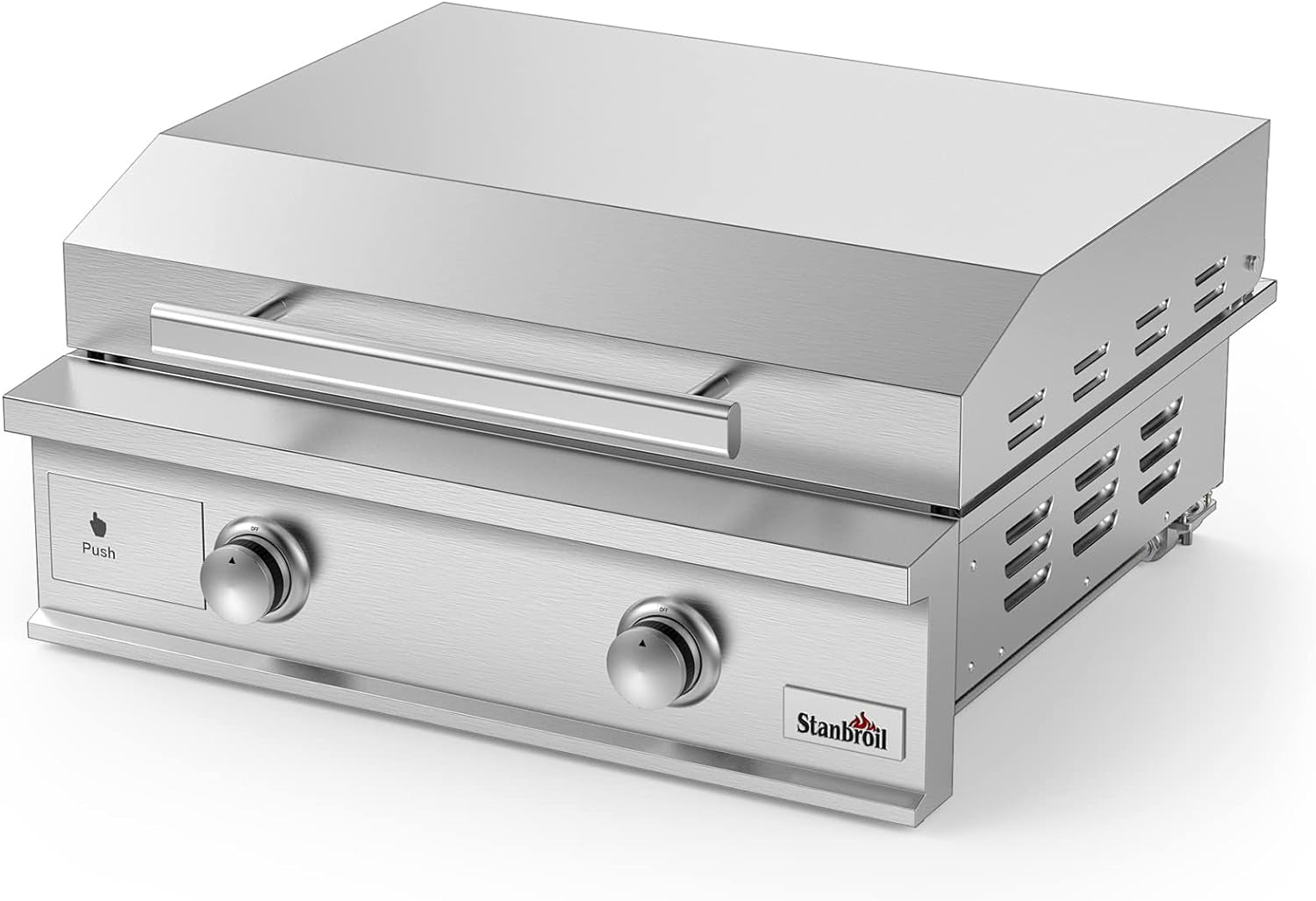 28-Inch Premium Built-In Natural Gas Griddle for Outdoor Kitchen Grill. Durable Stainless Steel 2-Burner Flat Top Grill with Lid for BBQ Island. 34.000 Btus