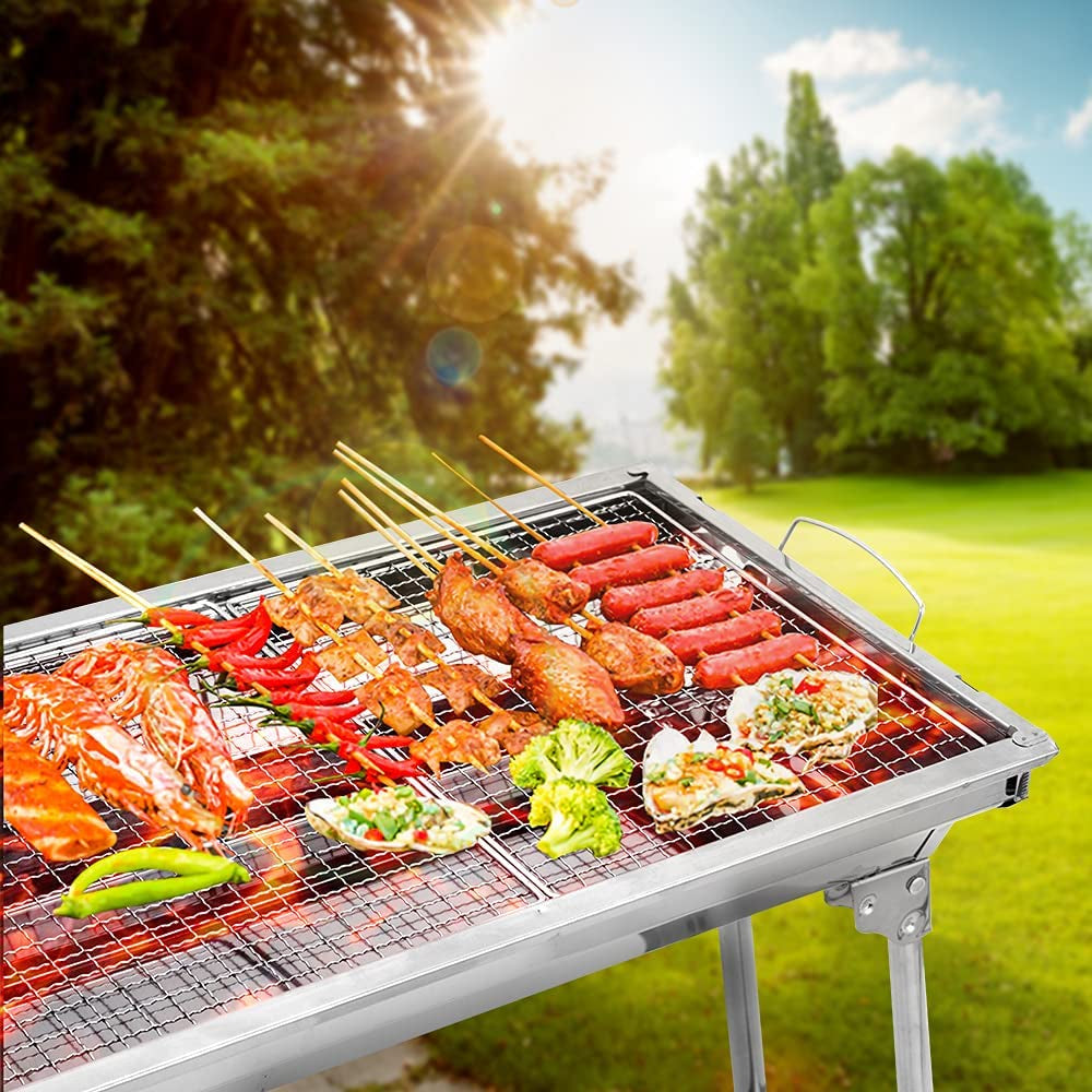 Charcoal Grill. Barbecue Grill Stainless Steel BBQ Smoker Barbecue Folding Portable for Outdoor Cooking Camping Hiking Picnics Backpacking Large - Image 3