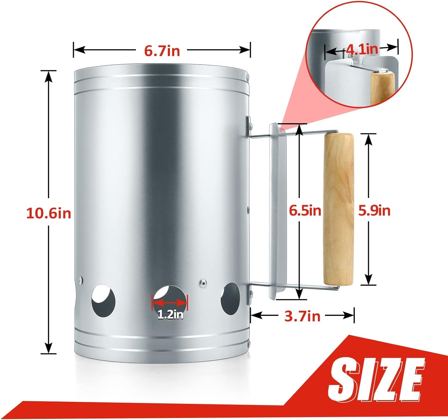 Hasteel Charcoal Chimney. 10.6X6.7 Inch Heavy Duty BBQ Chimney Starter for Outdoor Grilling Barbecue Camping. Quick Rapid Fir Briquette Coal. Heat Resistant Wooden Handle & Screwdriver - Image 2