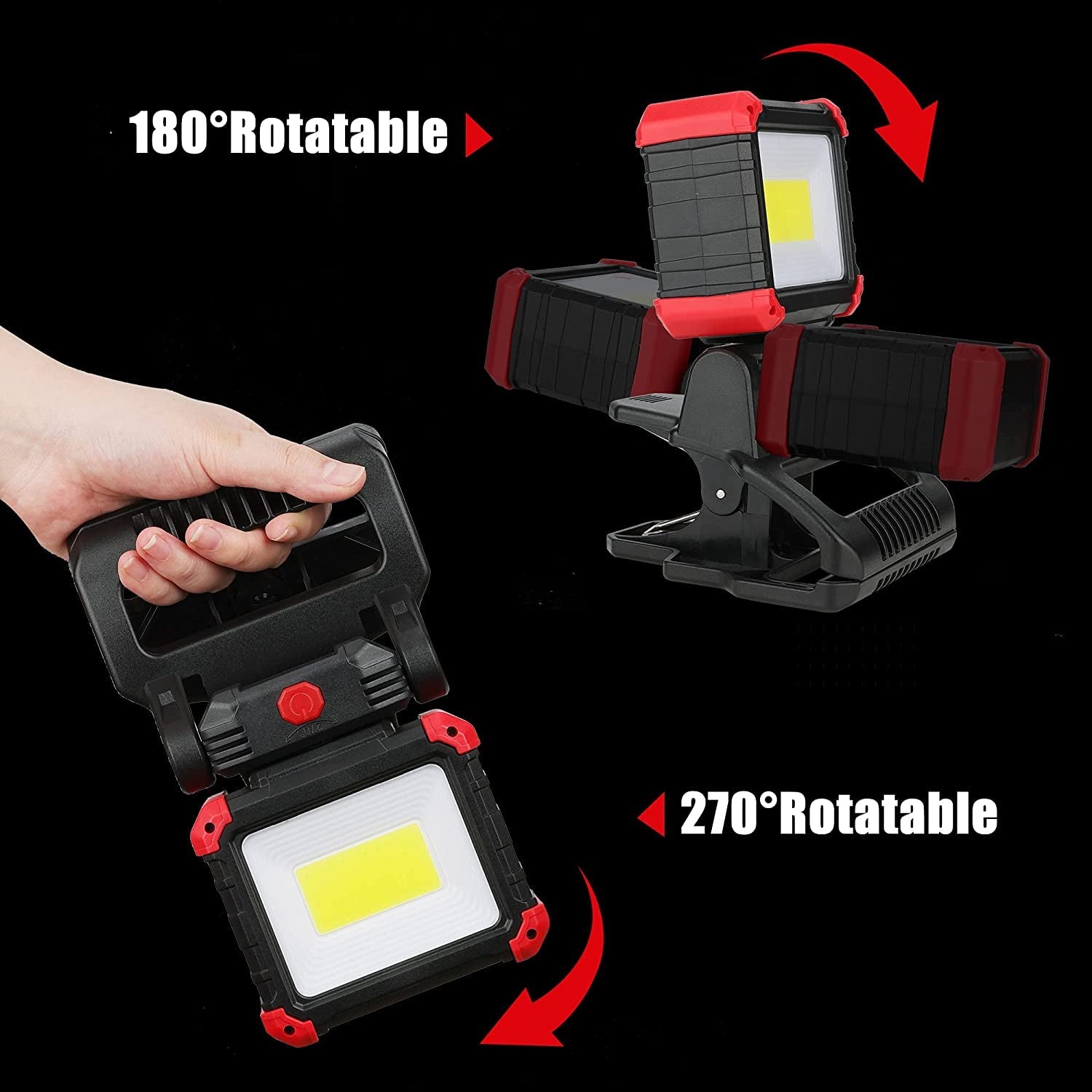 LED Rechargeable Work Light with Clamp. 2100LM COB Magnetic Clip on Worklight 270° Rotating with Mobile Charger. Portable Clamp Work Light for Boats. Car Repairing. Job Site Lighting(1Pack) - Image 4