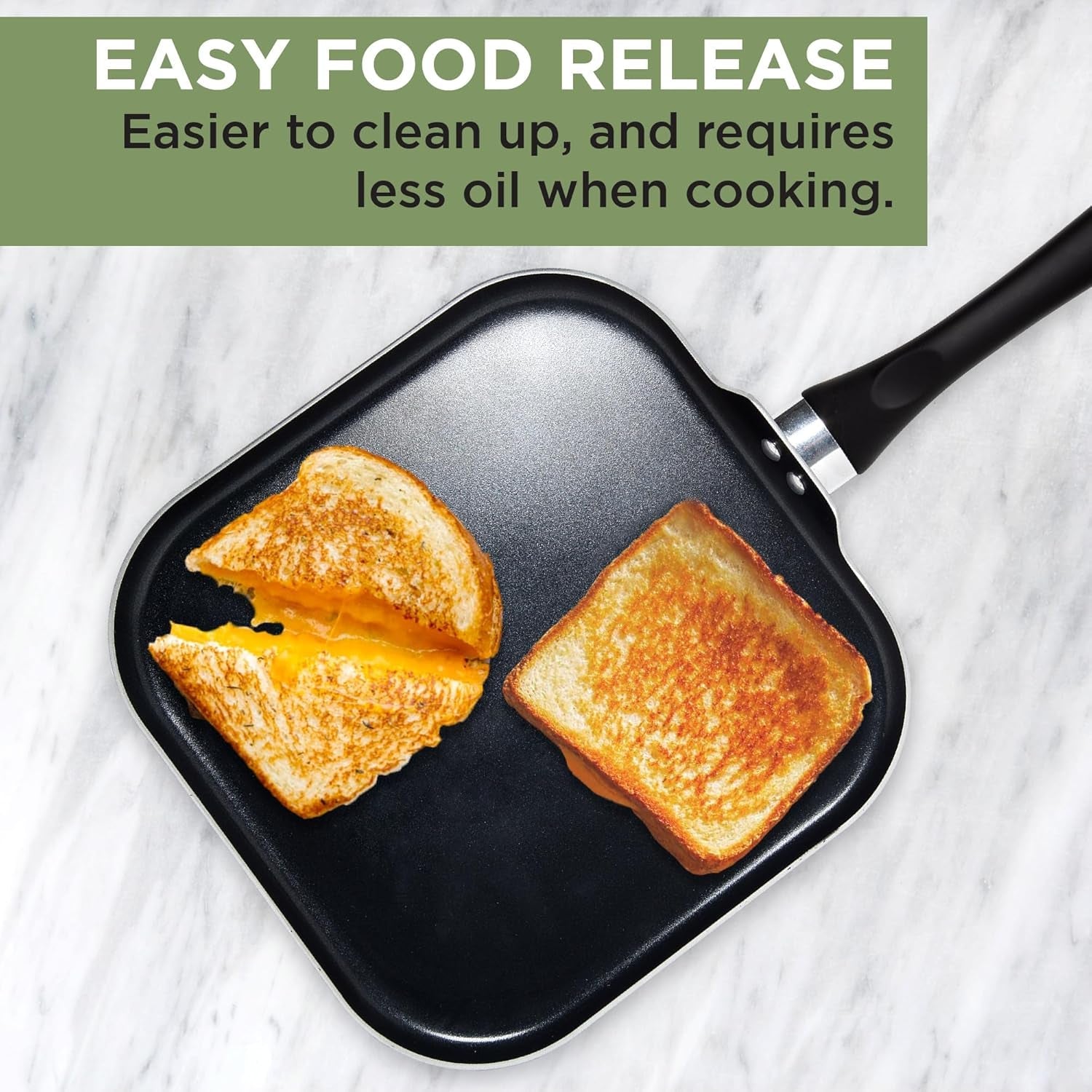 Ecolution Artistry Nonstick Square Griddle. Easy to Clean. Comfortable Handle. Even Heating. Dishwasher Safe Pots and Pans. 11-Inch. Black - Image 5