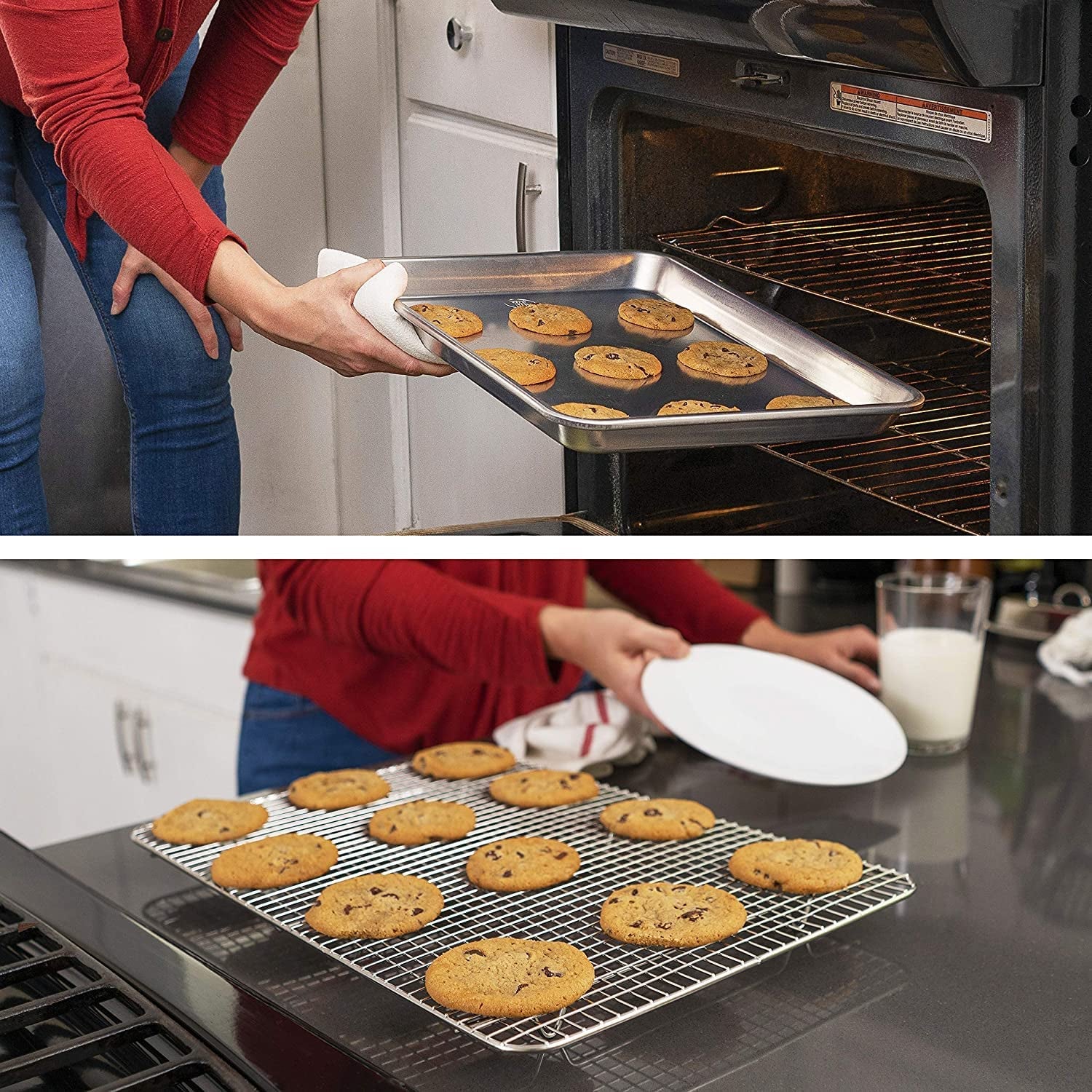 Oven-Safe Baking Pan with Cooling Rack Set - Quarter Sheet Pan Size - Includes Premium Aluminum Baking Sheet and 100% Stainless Steel Baking Rack for Oven - Durable. Easy Clean. Commercial Quality - Image 7