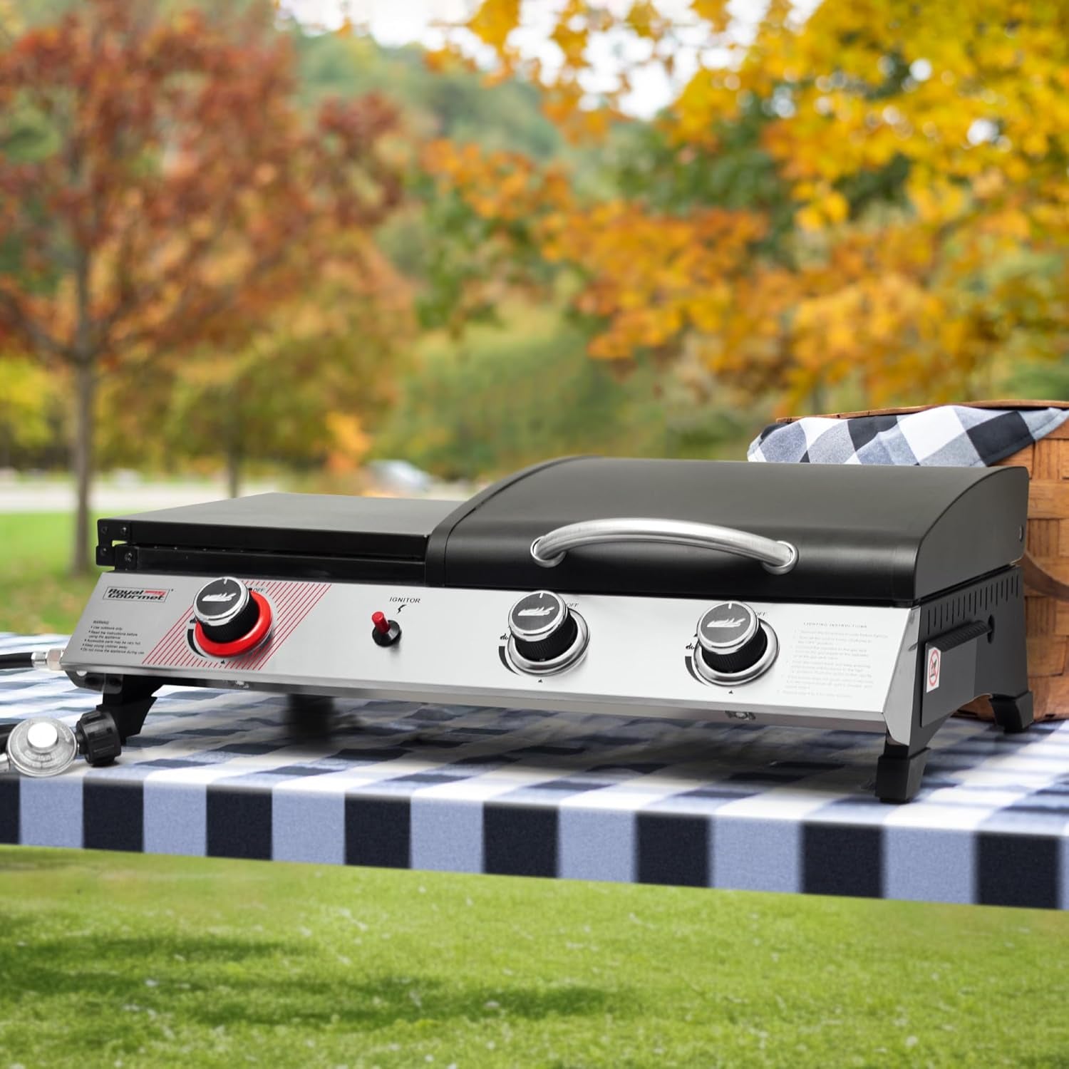 Royal Gourmet PD1305H 3-Burner Propane Gas Grill and Griddle Combo with Lid. 3-In-1 Grill Griddle Combo with 29.000 Btus Output for Outdoor Cooking. 364 Sq. In. Cooking Area. Silver & Black - Image 11