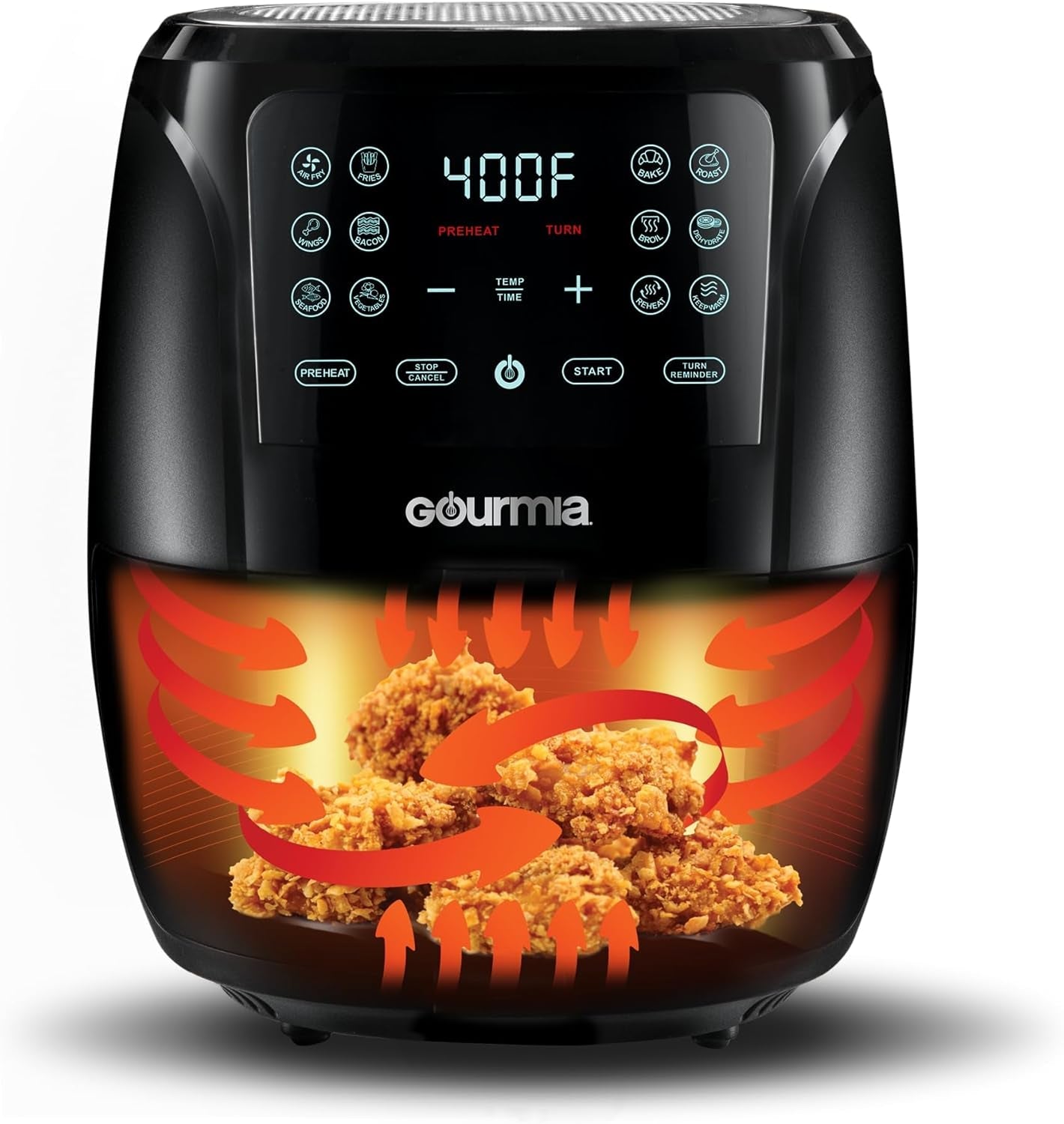 Gourmia Air Fryer Oven Digital Display 4 Quart Large Airfryer Cooker 12 1-Touch Cooking Presets. Black and Stainless Steel Accents Fry Force GAF486 - Image 3