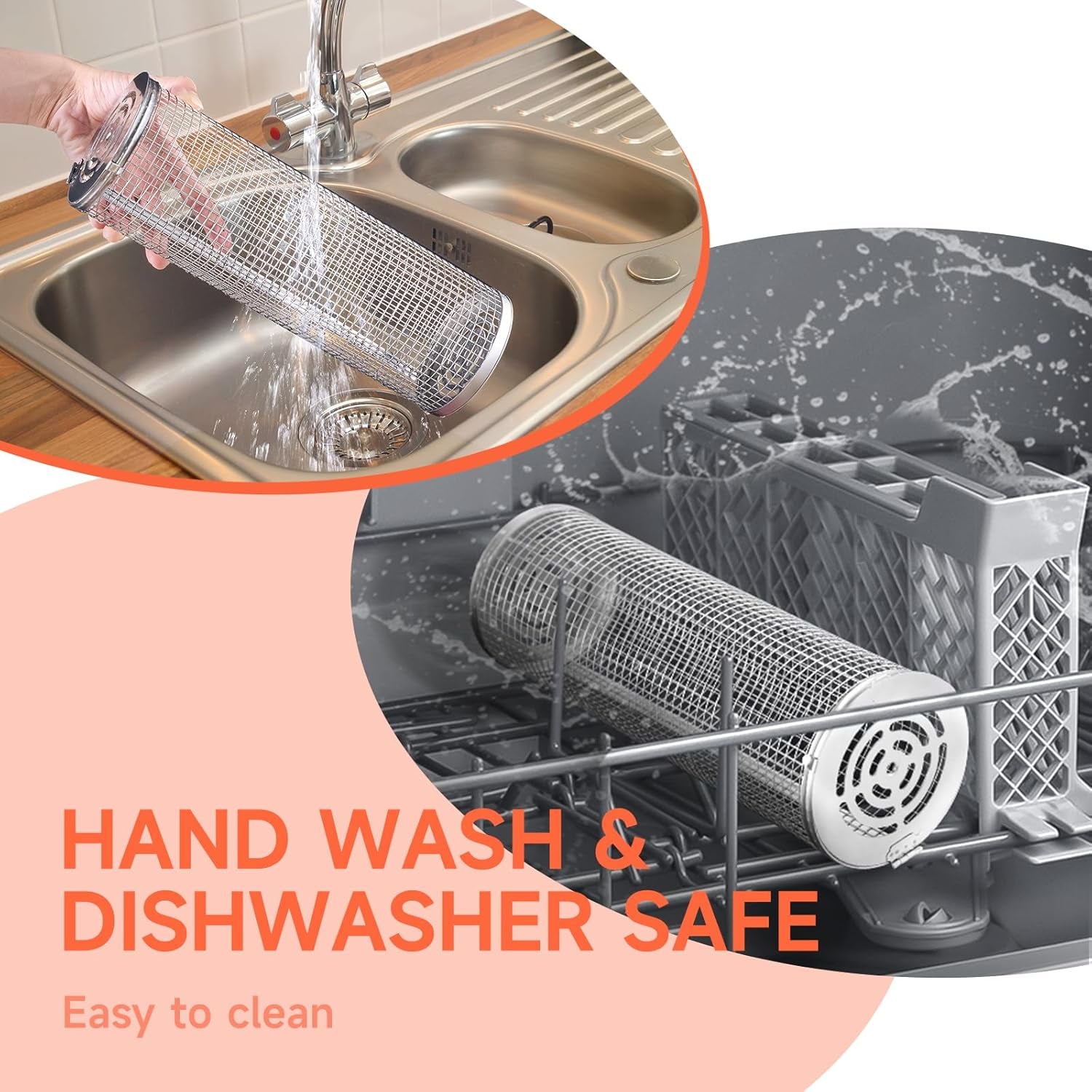 Rolling Grill Basket for Outdoor Grill 2 PCS. BBQ Grilling Gifts for Men Dad Husband. Stainless Steel Grill Mesh Barbeque Grill Accessories. Grilling Net with Wooden Handle & Stands. Outdoor Camping Tools for Chicken. Meat. Fish. Steak. Vegetables. Seafoo - Image 3