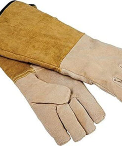Leather Fireplace Gloves 16- Extra Long Heat Resistant Pig Skin Leather - Large - Premium Suede Gloves for Fire Pits. Grilling. Welding. Cooking - Unisex Design - Hang Strap