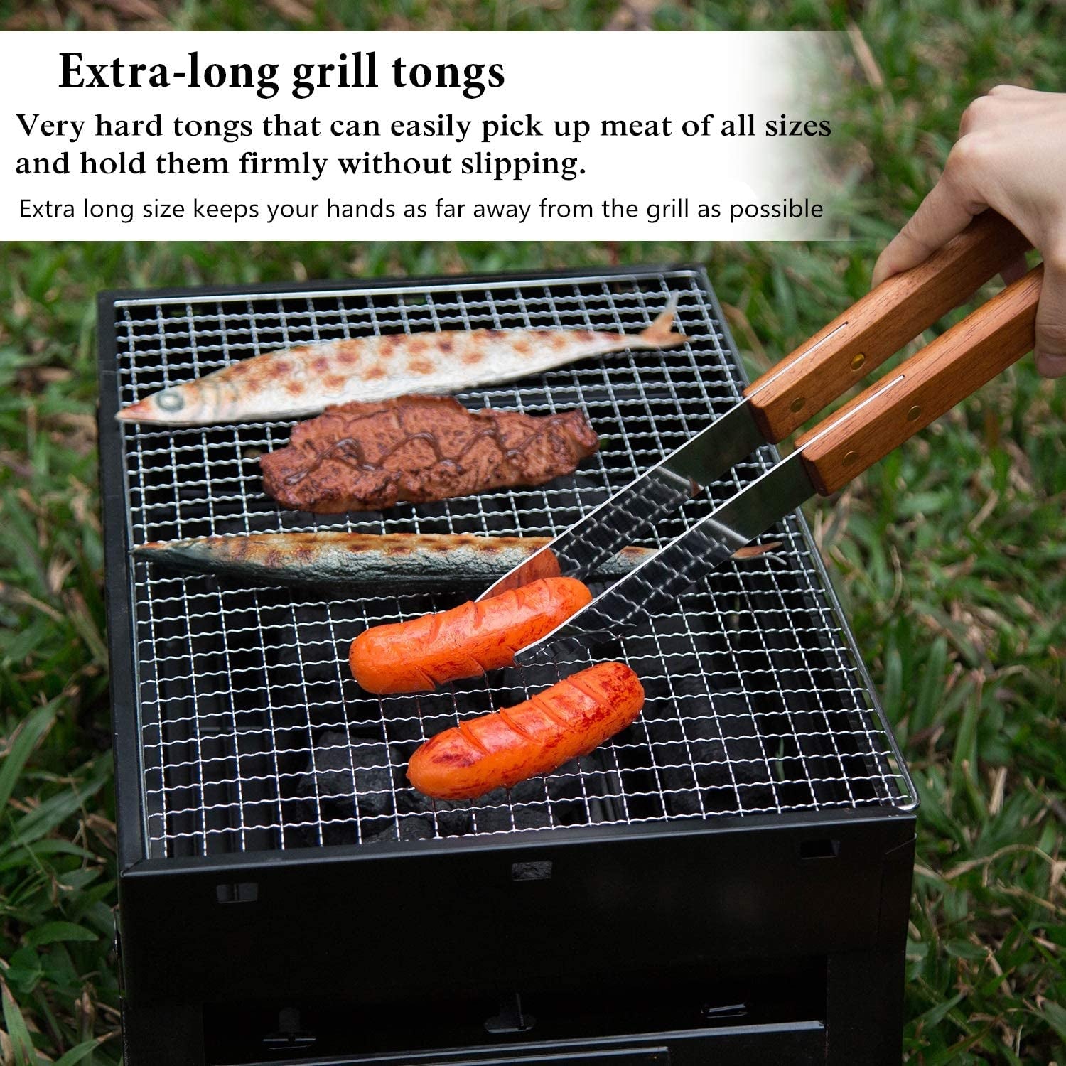 Wooded BBQ Accessories Grilling Tools.Stainless Steel BBQ Tools Grill Tools Set for Cooking. Backyard Barbecue & Outdoor Camping Gift for Man Dad Women Barbecue Enthusiasts Set of 4 - Image 5