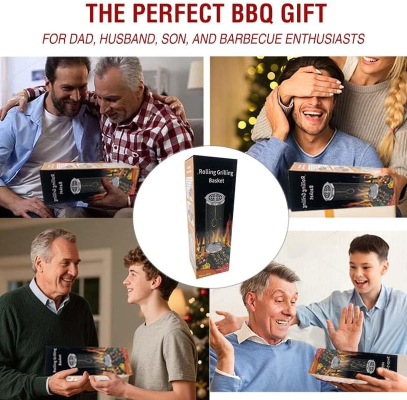 Nesting Rolling Grill Baskets 2PCS.304 Stainless Steel BBQ Tools with Removable Wooden Handle for Vegetables.Shrimp.Camping.Backyard.Outdoor Grilling Accessories.Grilling Gifts for Men - Image 7