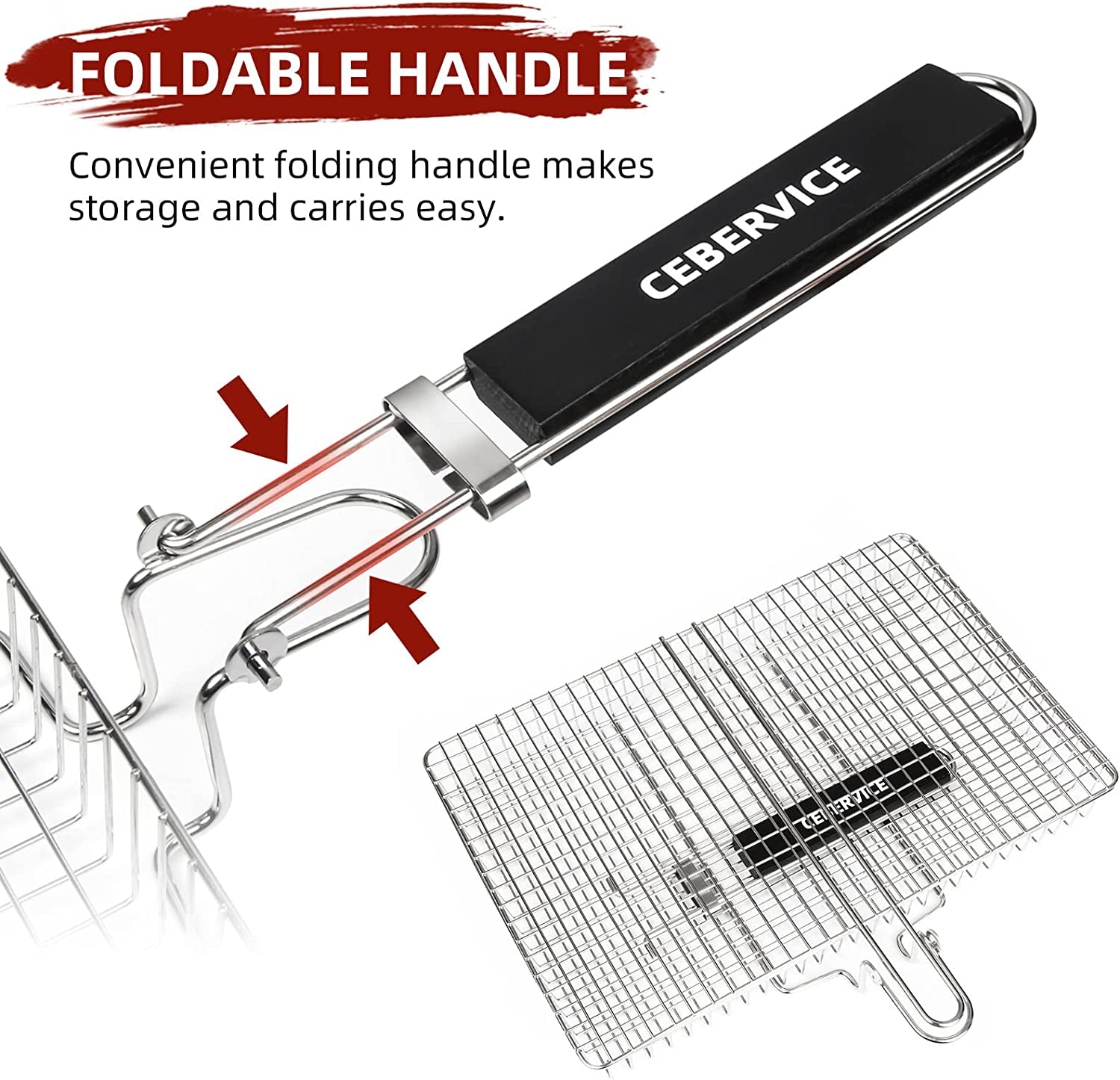 CEBERVICE Grill Basket Extra Large. SUS304 Food Safe Stainless Steel. Portable Folding BBQ Outdoor Camping Grilling Rack for Fish. Vegetables. Shrimp. Barbeque Griller Cooking Accessories. Grilling Gifts for Men. Dad. Father. Husband - Image 7