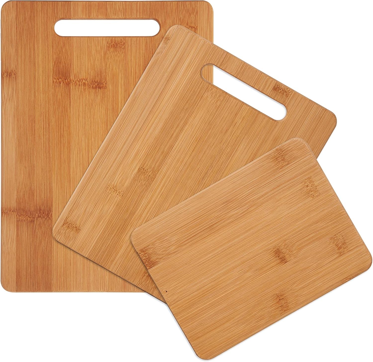 Farberware 3-Piece Wood Cutting Board Set. Reversible Chopping Boards for Meal Prep and Serving. Charcuterie Boards. Wooden Cutting Boards with Built-In Handles. Set of 3 Assorted Sizes. Bamboo