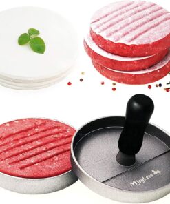 Meykers Burger Press 100 Patty Papers Set | Non-Stick Hamburger Mold with Free Wax Patty Paper Sheets | Meat Beef Cheese Veggie Burger Maker for Grill Griddle BBQ Barbecue | BPA Free