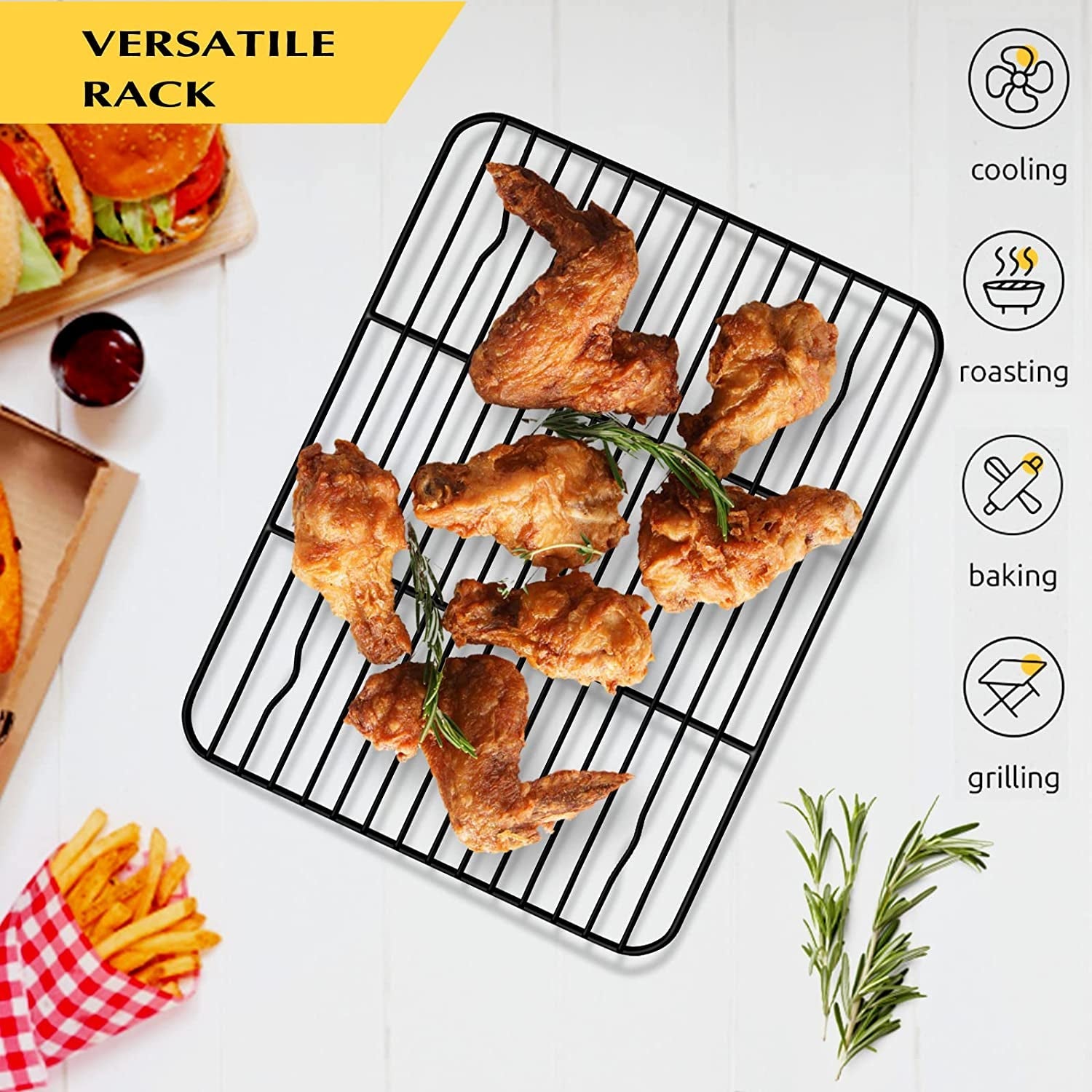 Small Baking Wire Rack Set of 2. E-Far Non-Stick Rack for Toaster Oven Cooking Roasting Broiling Grilling Meat Bacon. 8.7 X 6.2 Metal Bakeable Cooling Rack for Cookie Cake - Easy to Clean - Image 6