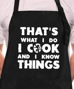 Rosoz Funny BBQ Black Chef Aprons for Men. I Cook and I Know Things Adjustable Kitchen Cooking Aprons with Pocket Waterproof Oil Proof Father'S Day/Birthday