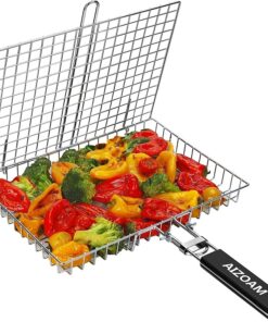 Grill Basket  Grill Basket Stainless Steel BBQ Grilling Basket Large Folding Grill Basket with Removable Handle. Grill Basket for Fish.Vegetables . Grill Accessories BBQ Accessories Grilling Gifts for Men Dad .