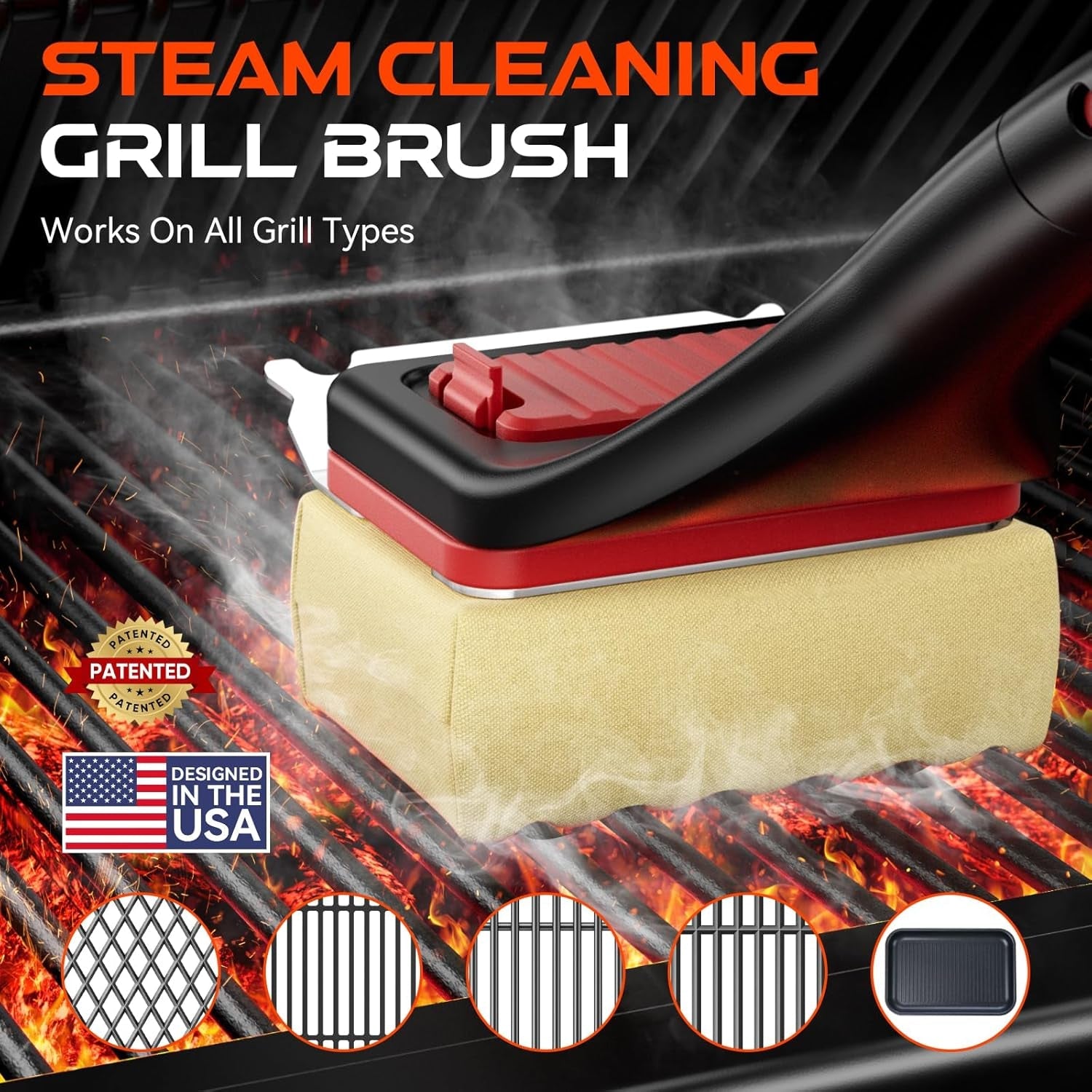Grill Brush Bristle-Free Steam Cleaning. BBQ Brush Replaceable Heat-Resistant Kevlar Head with Grill Scraper Safe Barbecue Grill Cleaner - Image 2