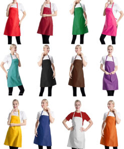 Total 12 PCS Plain Color Bib Apron Adult with 2 Front Pocket (Mixed Colour)