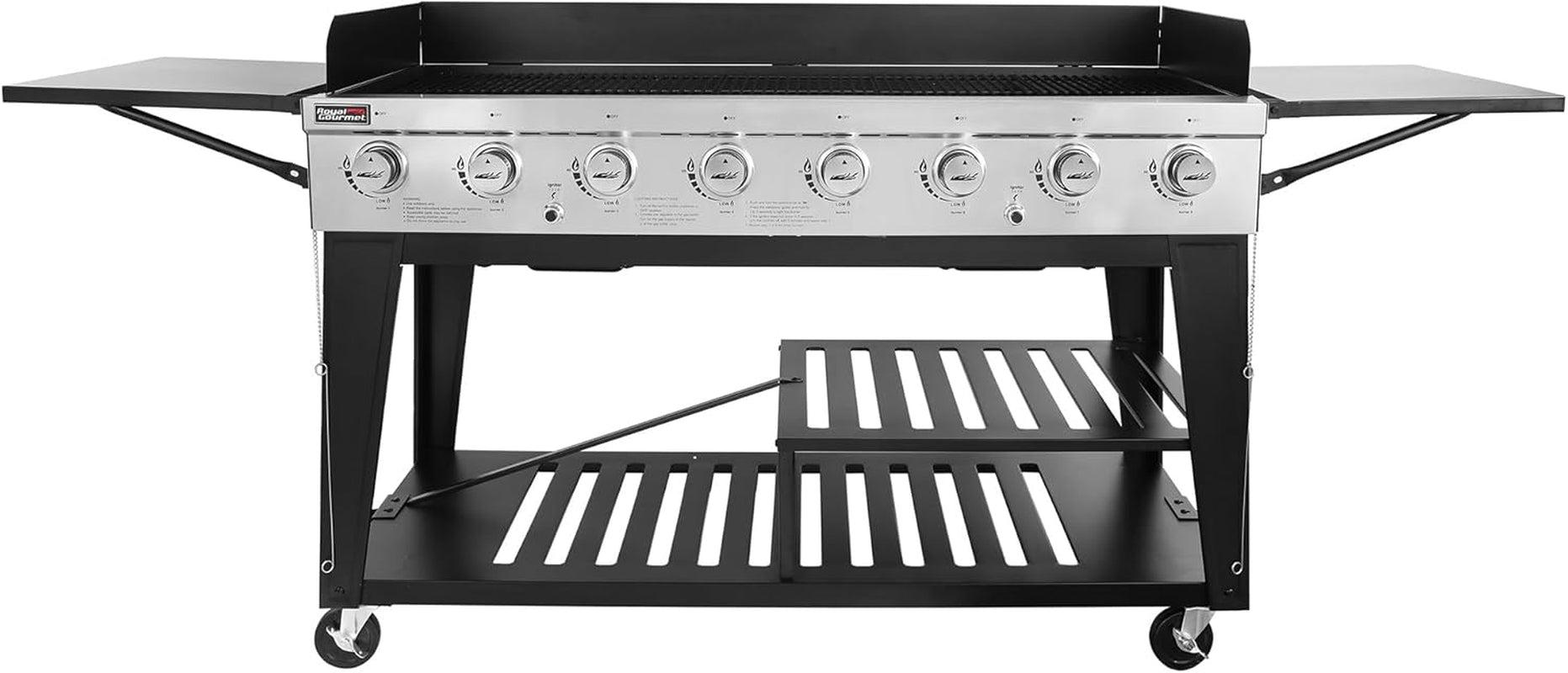Royal Gourmet 8-Burner Gas Grill. 104.000 BTU Liquid Propane Grill. Independently Controlled Dual Systems. Outdoor Party or Backyard BBQ. Black