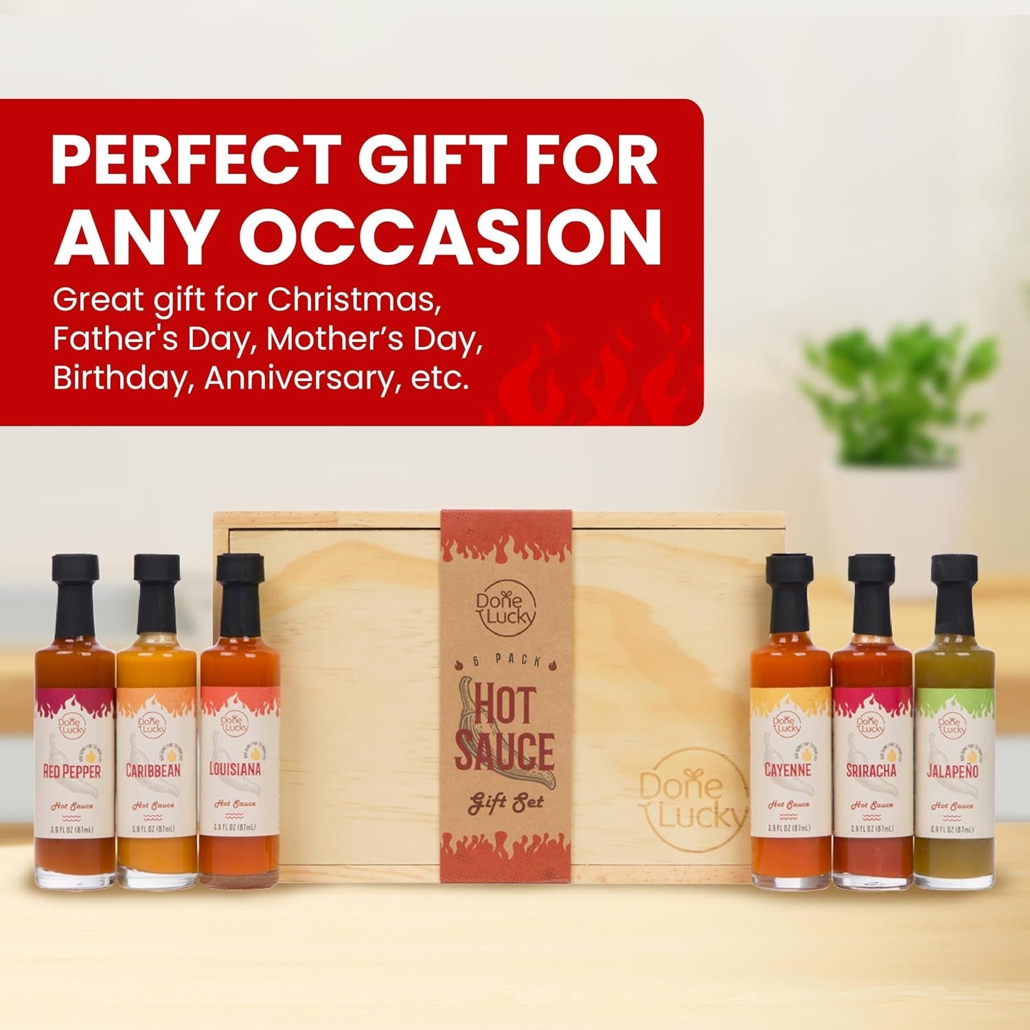 Hot Sauce Gift Set (6 Pack) - Hot Sauce Variety Pack in Premium Wooden Box - Great Gift for Birthday. Christmas. Father'S Day for Men. Him. Her. Dad. Mom - Unique Hot Sauce Gift Set (Set of 6) - Image 2