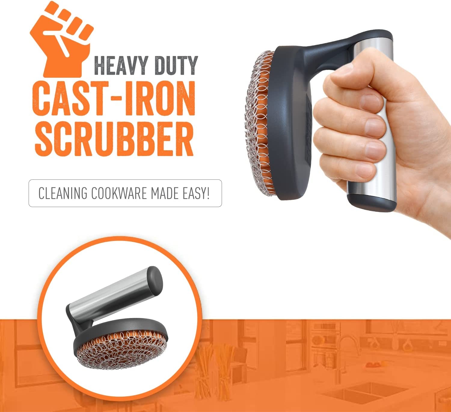™ Cast Iron Skillet Cleaner the Cast Iron Scrubber and Grill Brush - Perfect for Cleaning Cast Iron Cookware - Grills and Griddles - Built with Welded Stainless Steel Rings - Image 5