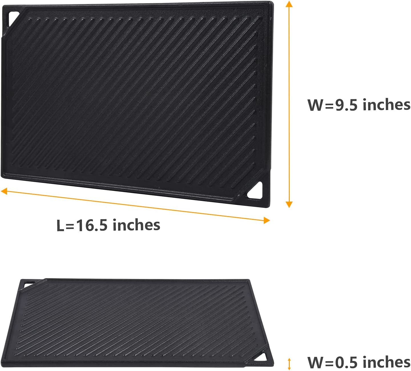 Cast Iron Reversible Griddle. 16.5 Inch X 9.5 Inch Double Sided Grill Pan Perfect for Gas Grills and Stove Top - Image 3