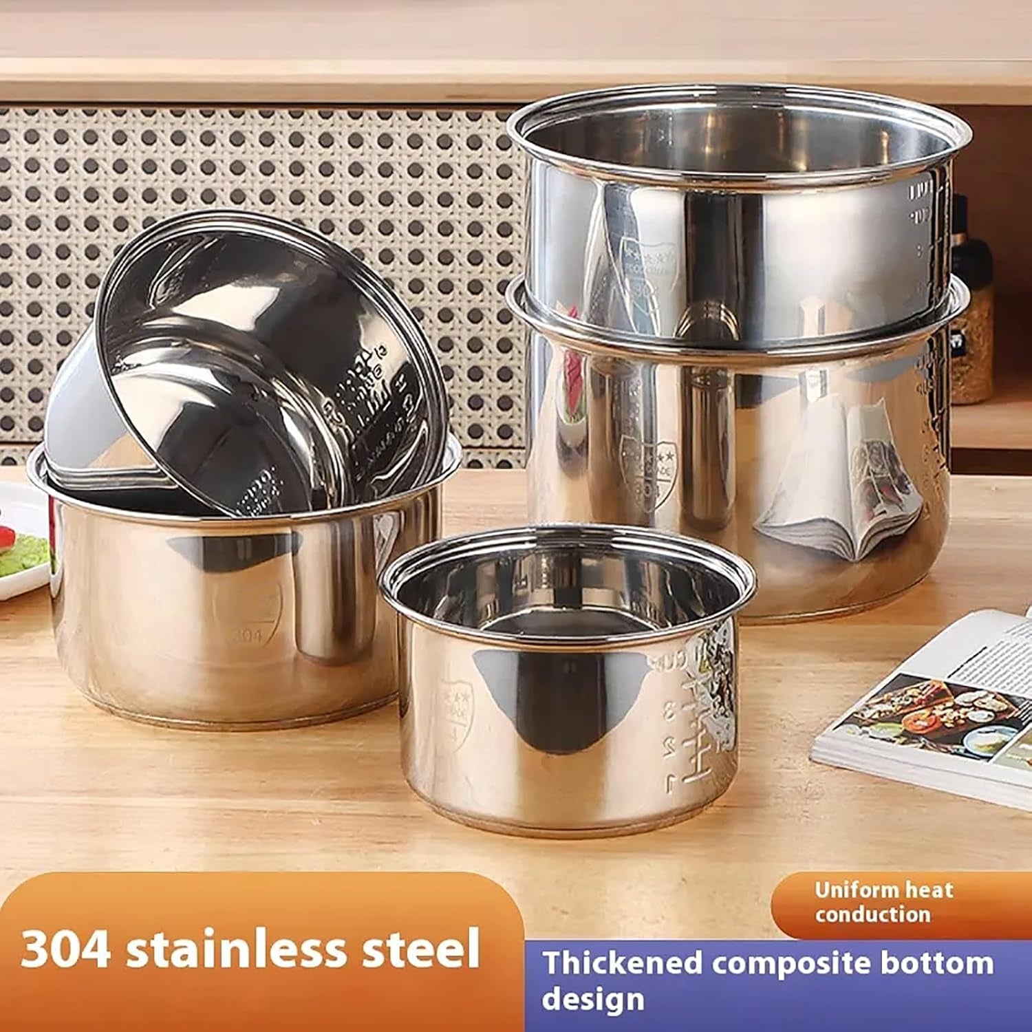 Stainless Steel Rice Cooker Inner Pot – Non‑Stick Replacement. Universal Fit. Even Heating. 1.6L - Image 3