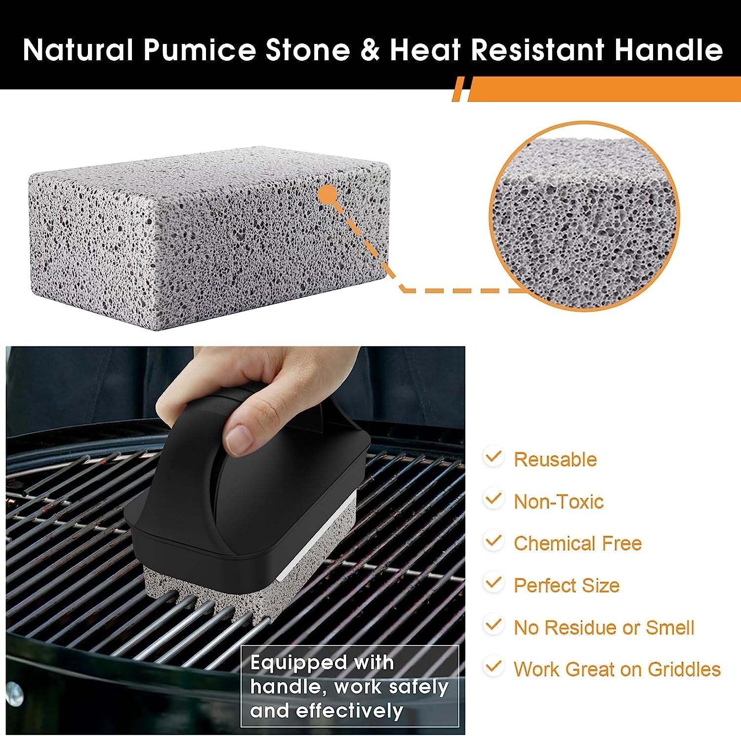 Heavy Duty Grill Cleaner. Grill Cleaning Bricks with Handle. Pumice Griddle Cleaning Stone Removing Stains for BBQ. Swimming Pool. Sink(4 Pack) - Image 2