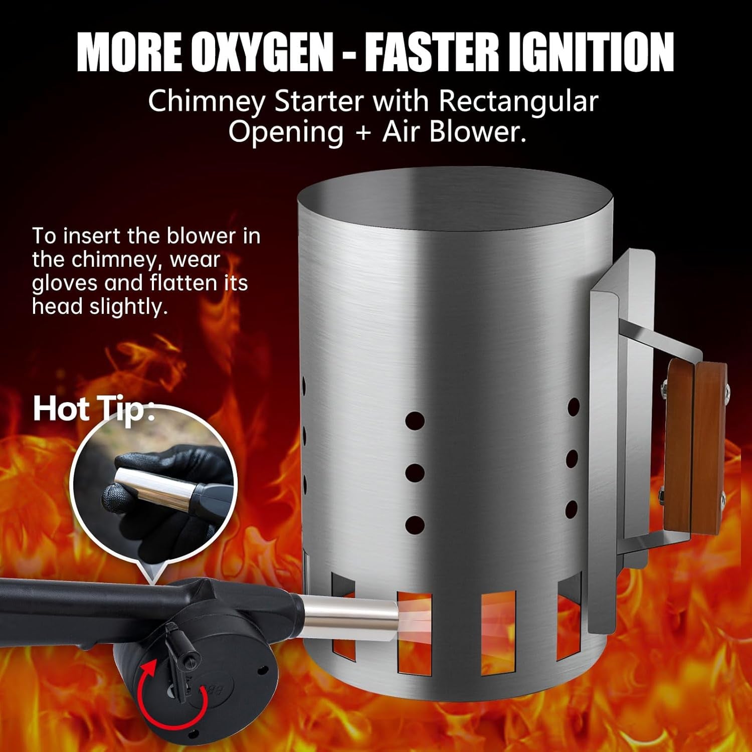BRIAN & DANY Charcoal Chimney Starter Set for BBQ. Rapid Chimney Starter for Charcoal Grill with Heat Resistant Gloves and Blower. Large-Capacity Design 7.09 X 7.09 X 10.63 - Image 7