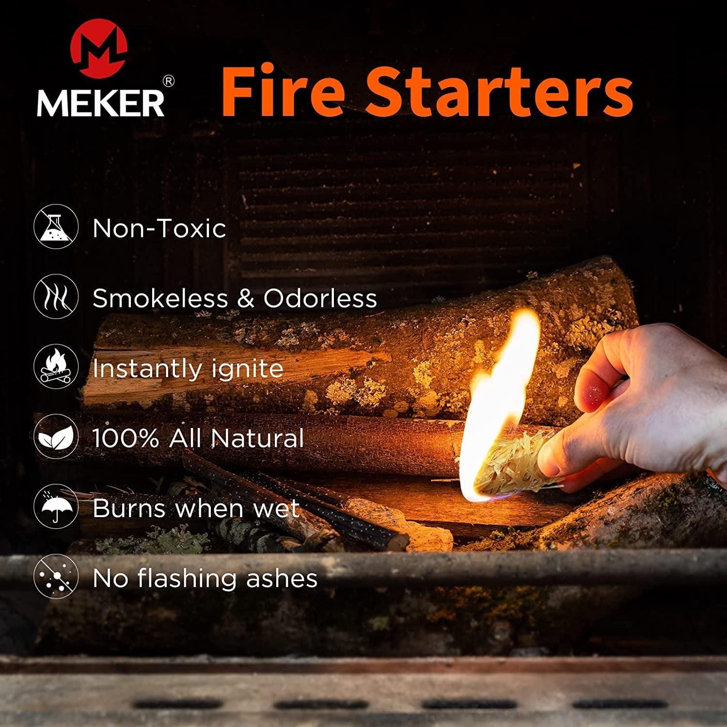 MEKER Fire Starters - Natural Fire Starters for Fireplace. Campfires. Fire Pit. BBQ Grill. Wood Stove. All Weather Charcoal Starter. Wood Wool Firelighters & Odorless Fire Starter Eco Friendly - Image 2