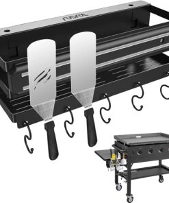 Stainless Steel Griddle Caddy with Magnetic BBQ Utensils Strip for 28/36 Blackstone Griddles. with a Allen Key. Space Saving BBQ Accessories Storage Box. Free from Drill Hole&Easy to Install