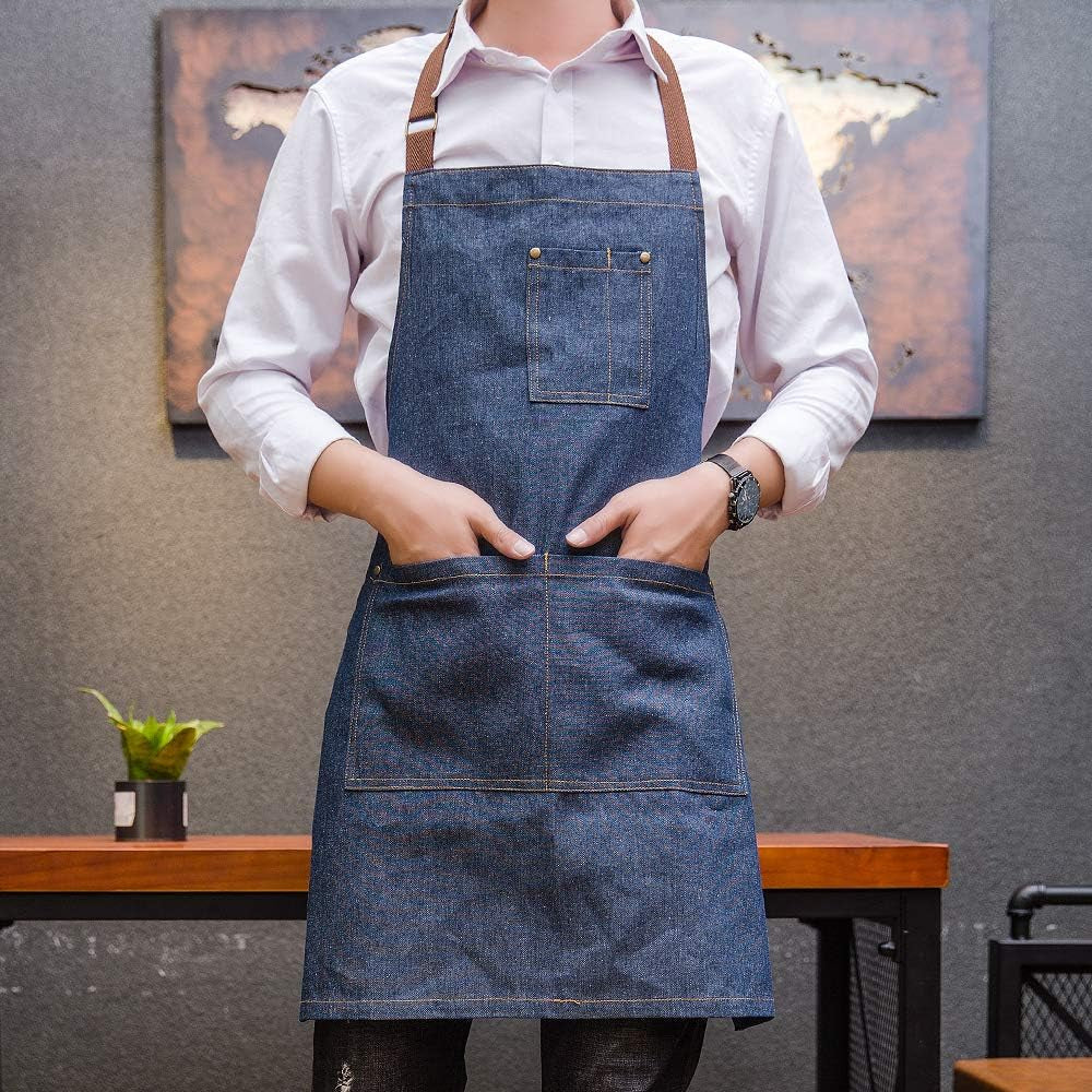 Unisex Adjustable Multi Pocket Denim Apron for Chef Kitchen BBQ and Studio - Image 6