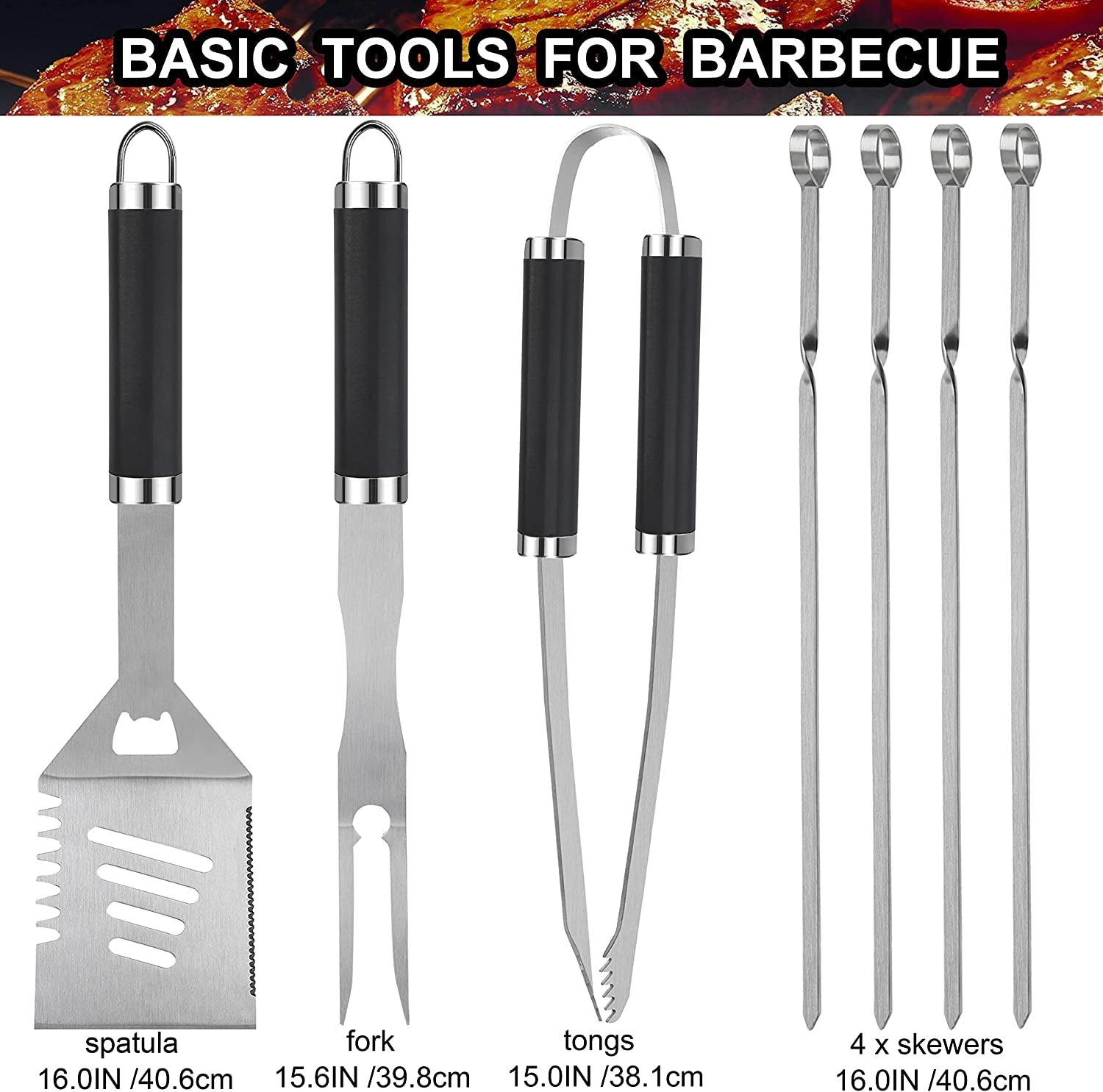 20PCS BBQ Grill Tools Set - Extra Thick Stainless Steel Fork. Spatula. Tongs& Cleaning Brush - Complete Barbecue Grilling Utensils Set in Aluminum Storage Case - Perfect Grill Gifts for Men - Image 2