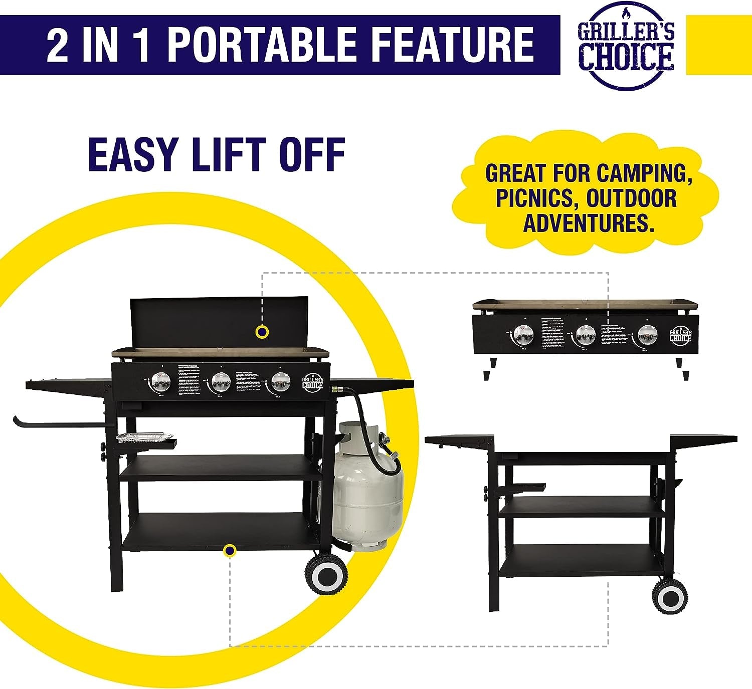 Outdoor Griddle Grill Propane Gas Flat Top - Hood Included. 4 Shelves. Disposable Grease Cups. 36.000 Btu'S. Large Cooking Area. Paper Towel Holder. - Image 5
