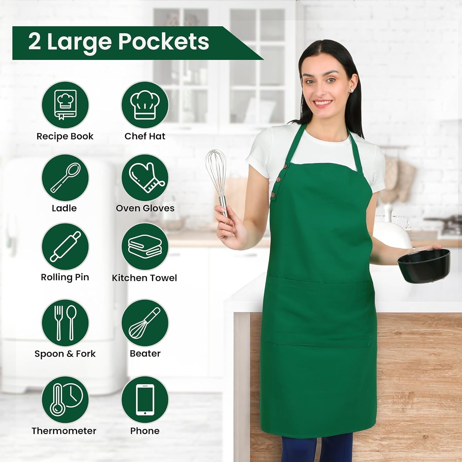 Kitchen Apron Cotton Waterdrop Resistant with Adjustable Aprons for Women with Pockets 8 Color Option Cooking - Image 3
