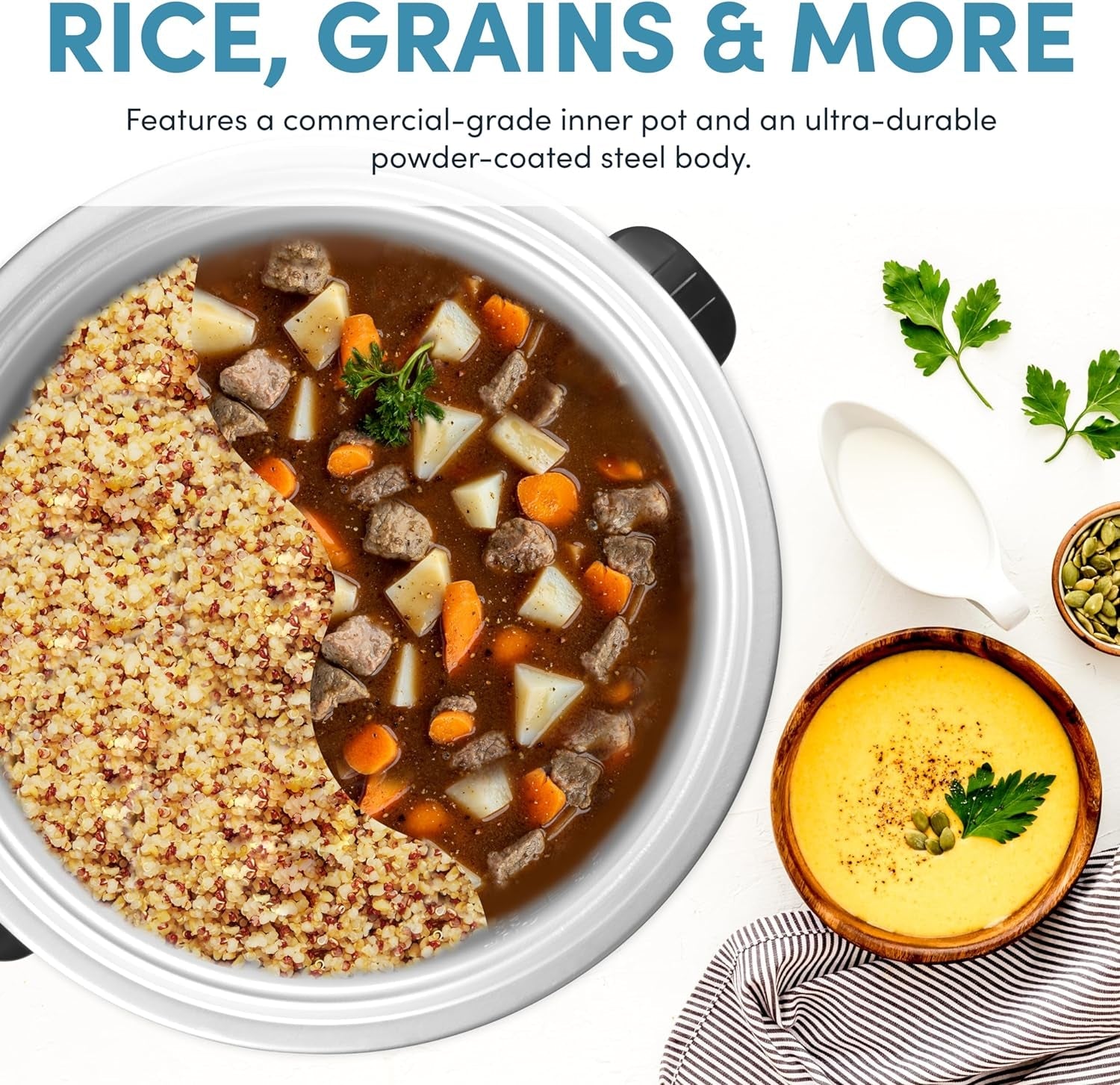 Aroma Housewares Commercial 60-Cup (Cooked) / 14Qt. Rice & Grain Cooker (ARC-1430E). White - Image 3