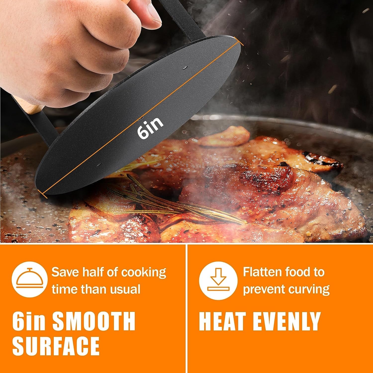 Bodkar Smash Burger Press 6 Inch. round Burger Smasher Grill Press for Griddle Bacon Press Meat Steak Press with Wood Handle - Image 3