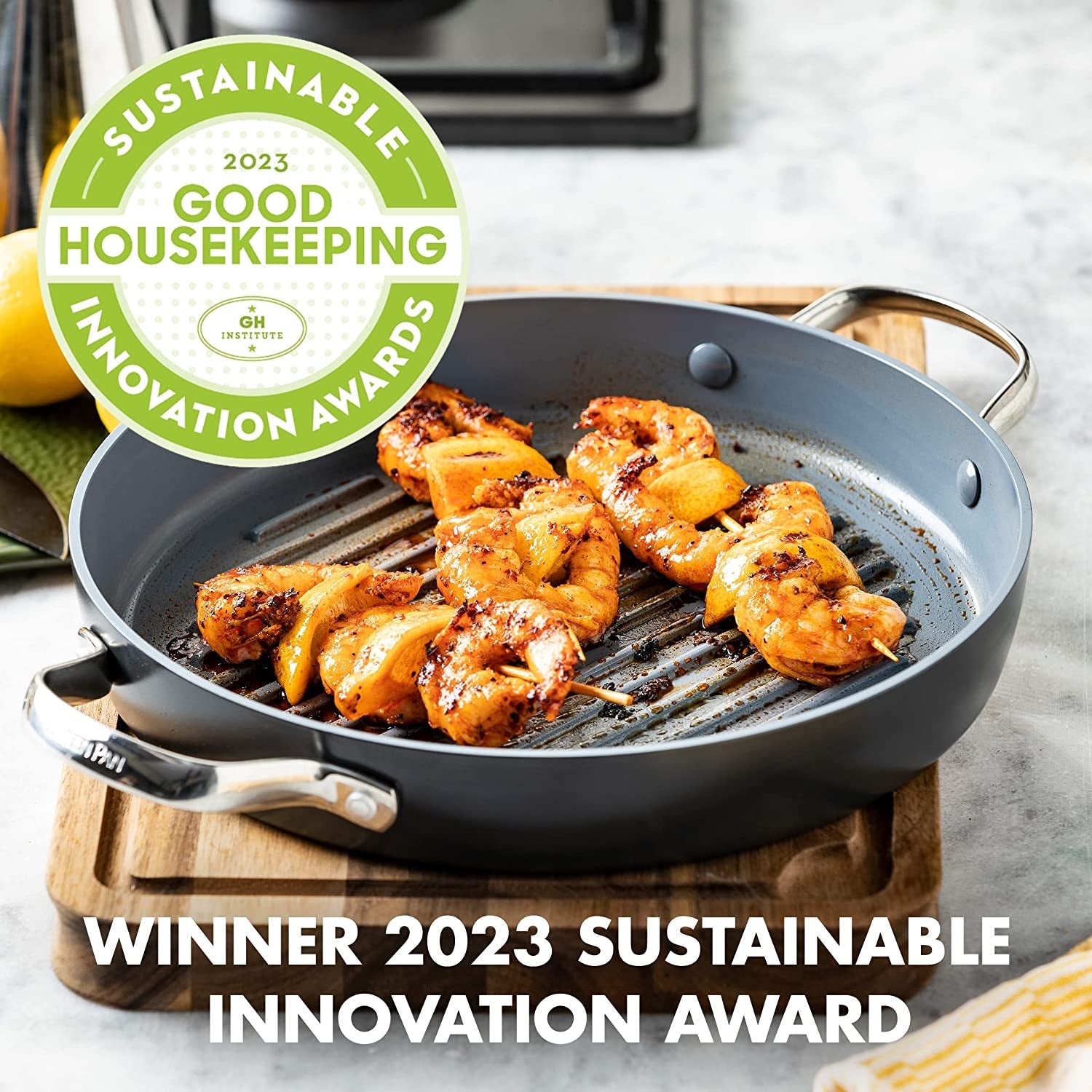 Valencia Pro Hard Anodized Healthy Ceramic Nonstick 11 Grill Pan. Pfas-Free. Induction. Dishwasher Safe. Oven Safe. Gray - Image 3