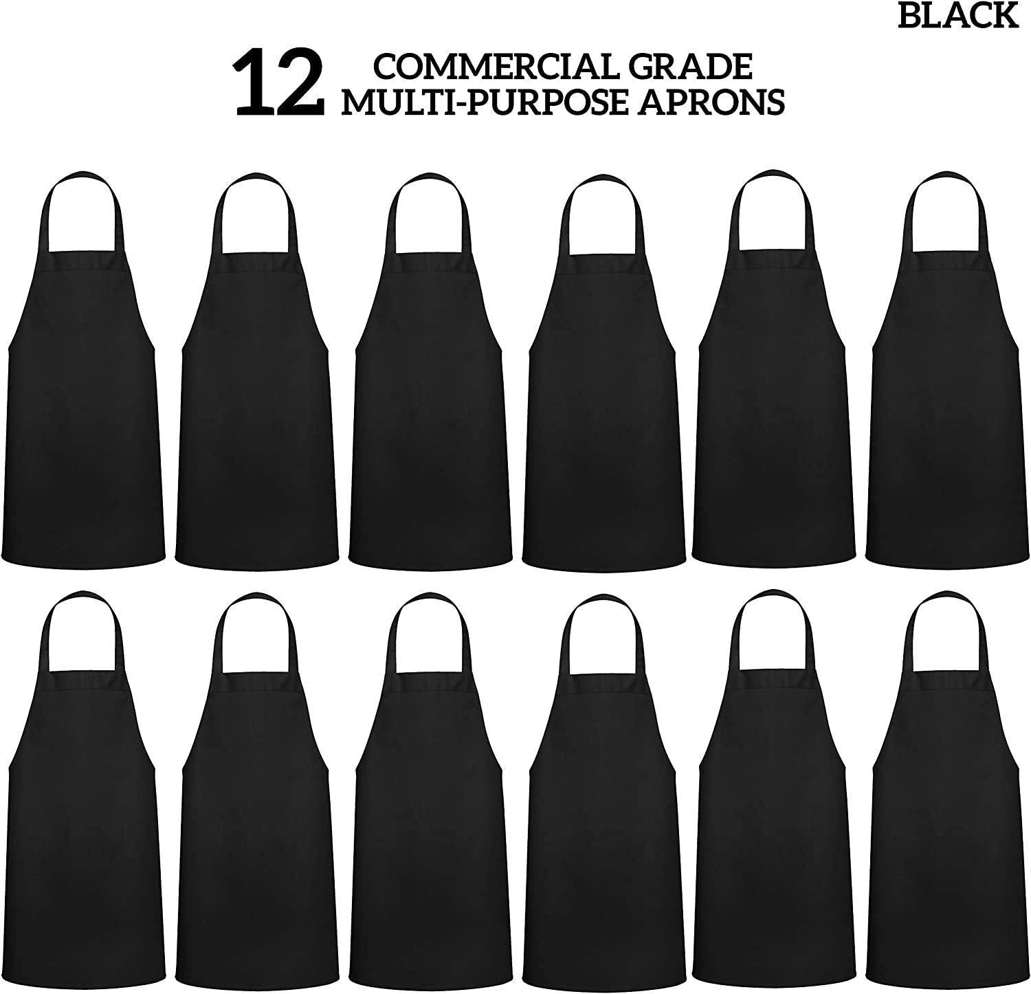 12 Pack Bib Apron - Unisex Black Aprons. Machine Washable Aprons for Men and Women. Kitchen Cooking BBQ Aprons Bulk (Pack of 12. No Pockets. Black) - Image 3