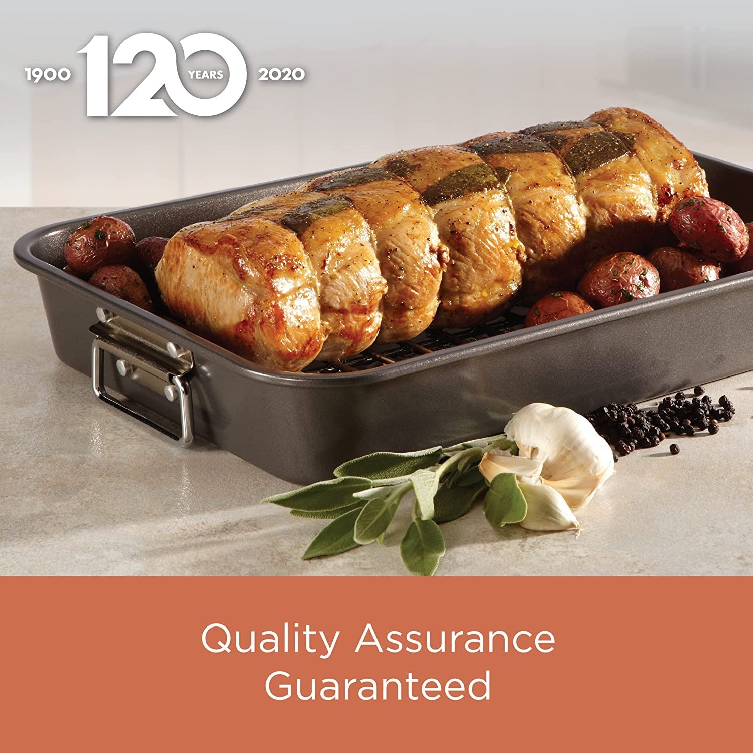 Farberware Bakeware Nonstick Steel Roaster with Flat Rack. 11-Inch X 15-Inch. Gray - Image 6